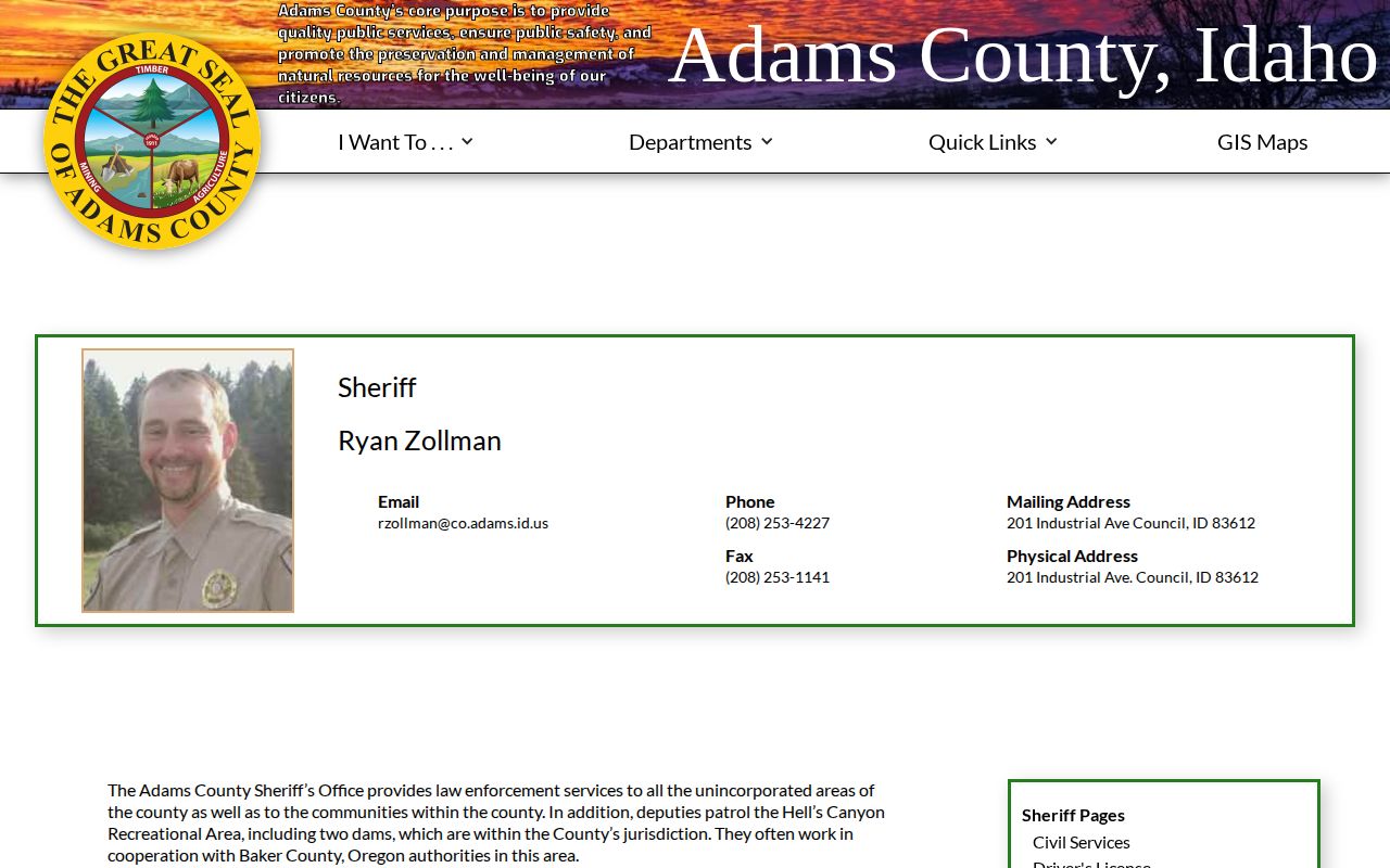 Adams County Sheriff’s Office page for jail and public records